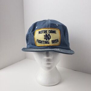 Vintage Notre Dame Fighting Irish Hat Cap Blue Denim K Products Snapback NCAA